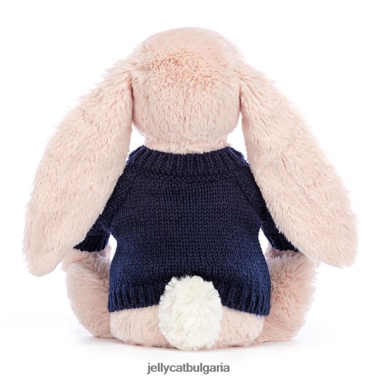 blossom blush зайче с персонализиран тъмносин джемпер праскова Jellycat играчка ZZR40484