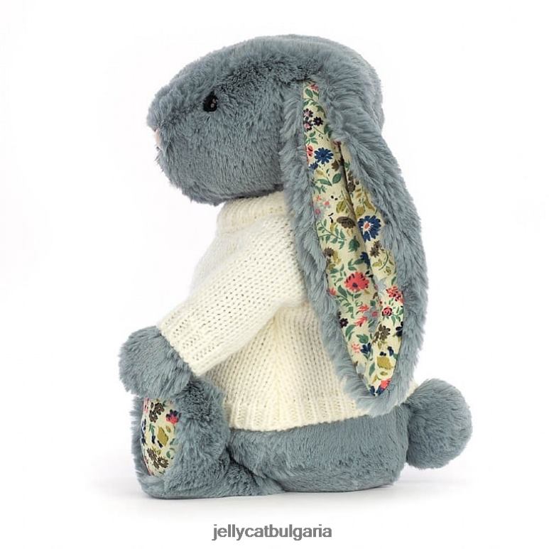 blossom dusky с персонализиран кремав пуловер син Jellycat играчка ZZR40331