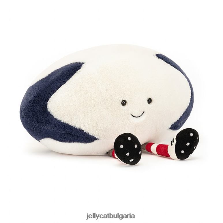 забавна спортна топка за ръгби синьо и кремаво Jellycat играчка ZZR40148